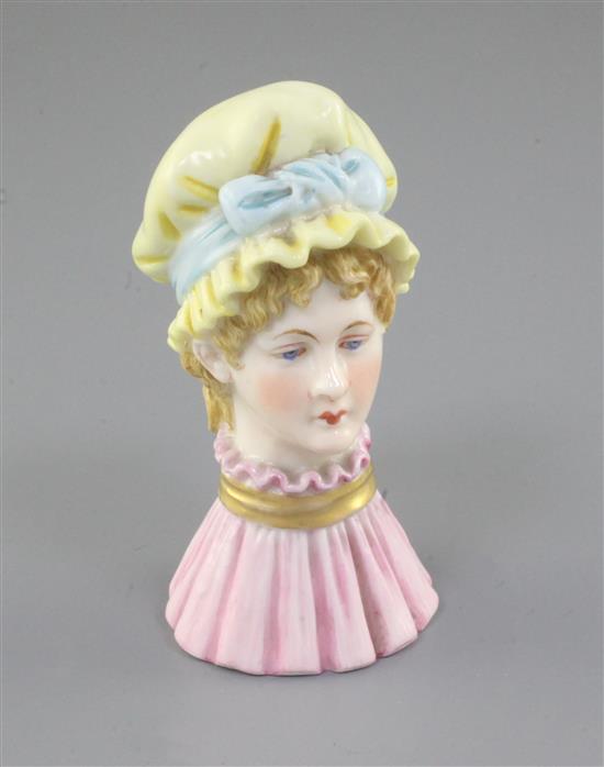 A Victorian Royal Worcester Mob Cap candle extinguisher, 9cm